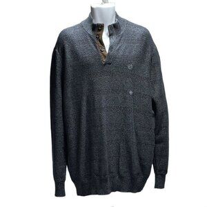 Chaps Big & Tall Charcoal Gray Button Mock Neck Sweater Cotton Blend Mens